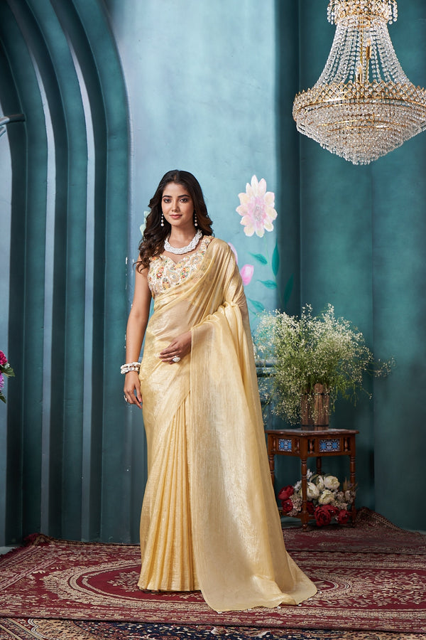 Vibrant Yellow Saree with Tassel-Adorned Pallu